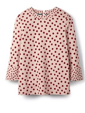 BODEN Althea pink red polka dot High Neck Flare Cuff knit Top size 16